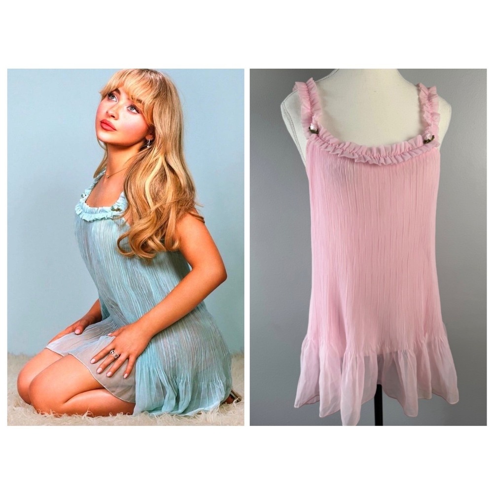 Victorias Secret Med Pink Pleated Ruffle Babydoll Chemise ASO Sabrina Carpenter